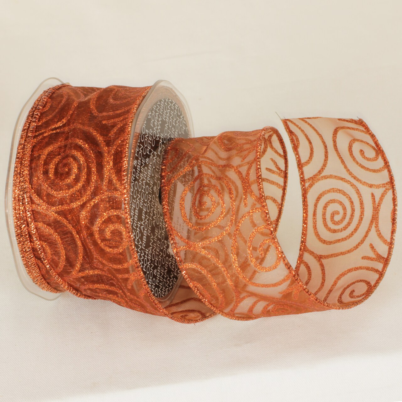 The Ribbon People Copper Gold Swirl Semi Sheer Wired Edge Craft Ribbon 2" x 20 Yards